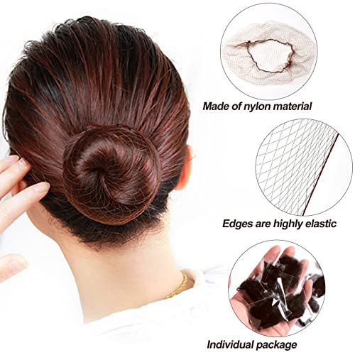 Sularpek Invisible Hair Nets, 35 pcs Brown Bun Nets for Girls, Reused Elastic Edge Mesh for Women Bun, Hair Bun Nets for Women Girls Ballet Dance