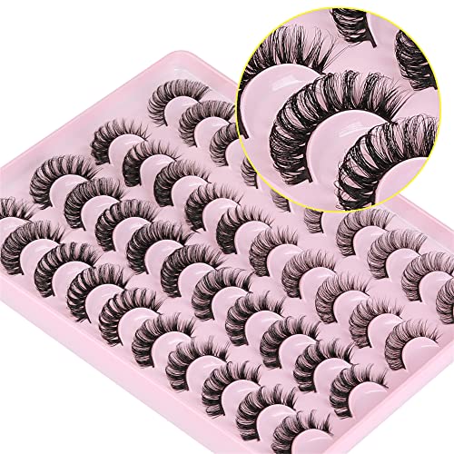 Ruairie False Eyelashes Natural Look Russian Strip Lashes D Curl Fluffy Wispy Faux Mink Lashes 20 Pairs 4 Styles Volume Curly Fake Eyelashes Pack