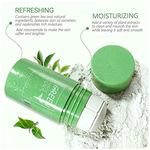Green Tea Purifying Clay Stick - Green Tea Mask/Cleansing Facial Face Mask Moisturizes Oil Control, Deep Clean Pore for All Skin Types Men and Wo