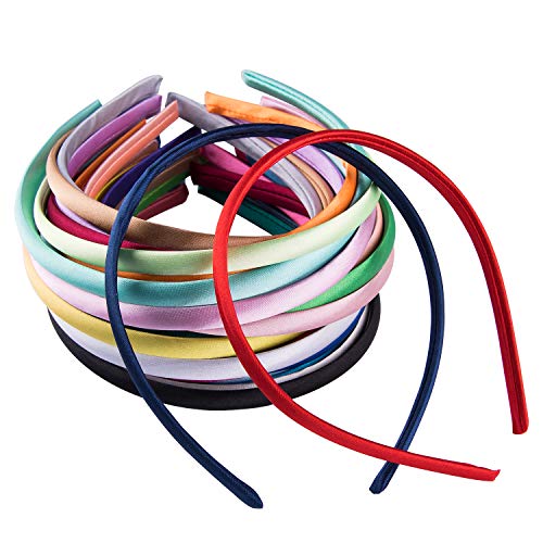 Duufin 40 Pieces Satin Headbands 1cm Plain Headband Craft DIY Headband Colorful Satin Covered Hair Band for Girls and Women, 40 Colours