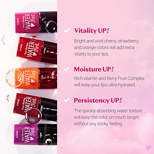 Etude House Dear Darling Water Tint Cherry Ade (21AD) | Vivid Color Lip Stain with Moisturizing Weightless & Non-sticky Finish | Smudge-proof & L