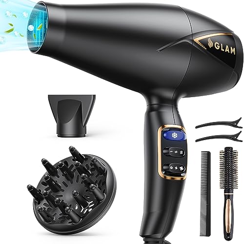 Professional Hair Dryer,GLAM hairdryer 2300W AC Motor fast Drying Salon Blow Dryer Ionic 3 heat 2 speed settings cold Button, with accessories Di