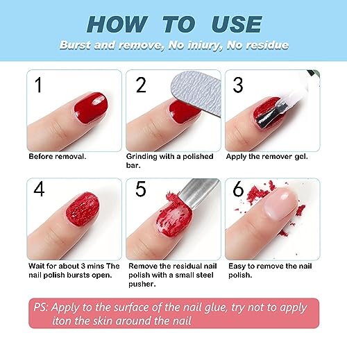 Gel Nail Polish Remover With 1 PCS Cuticle Pusher + 1 PCS Nail Polish Scrape,Quickly & Easily Removes Gel Nail Polish Within 2-3 Minutes,No Need