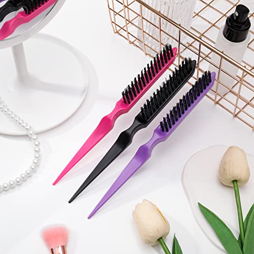 Fuyamp 3 Pcs Back Combing Brushes Teasing Hair Brush Set, Plastic Three Row Bristle Hair Brush Teasing Comb Grooming Combs Sturdy for Men Women H