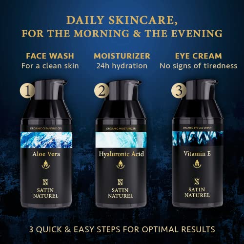 Skin Care Set for Men, Organic Face Cleanser + Face Moisturiser + Mens Eye Cream 3x30ml - Bio Products Formulated for Men for Clean, Hydrated Ski