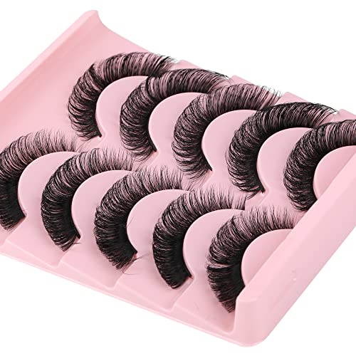 Newcally Eyelashes Russian Strip Lashes Natural Wispy Fluffy Thick Fake Eyelashes Plant Fiber Cat Eye 3D False Eye Lashes 5 Pairs Pack