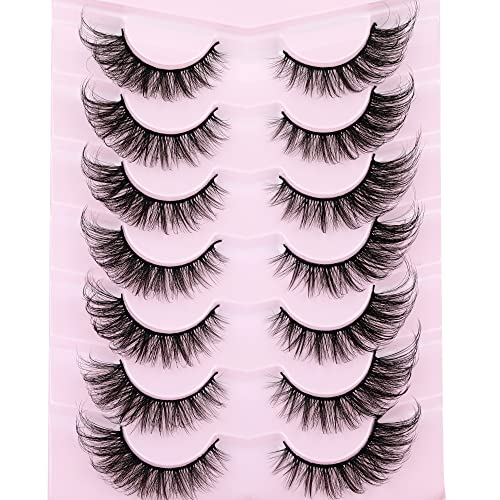 JIMIRE False Eyelashes Fluffy Cat Eye Natural Faux Mink Lashes Dramatic Wispy Fox Eye 17MM Strip Fake Lashes Look Like Eyelash Extensions Pestaña