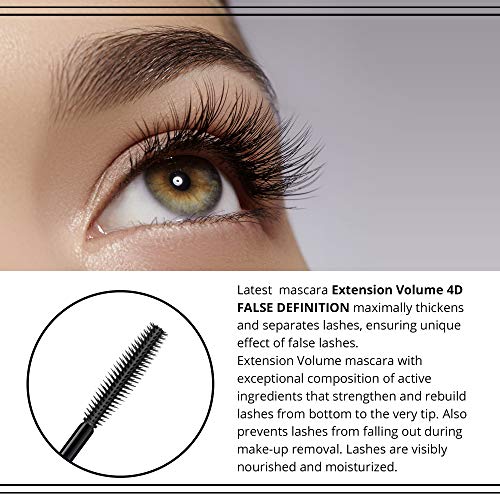 Eveline Cosmetics Extension Volume 4D False Definition Thickening and Separating Long Lash Mascara Black | 10 ML | False Lashes Effect | Perfect