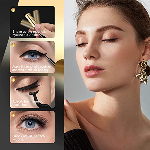 Magnetic Eyelashs Natural Look, Larbois 5 Paires with Eyeliner Kit, Self Adhesive&Reusable Fluffy Fake Eyelashes Set and Waterproof&Long Lasting