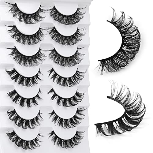 JIMIRE Cat Eye Eyelashes Natural Lashes Fluffy 15mm 3D Clear Band Faux Mink Lashes Fake Lashes 8 Pairs Pack