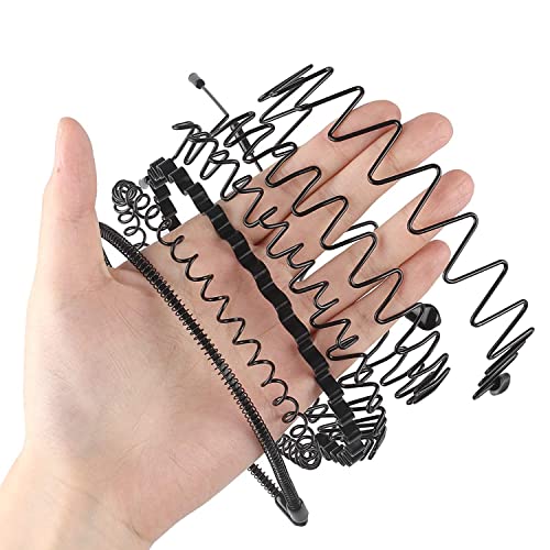 Metal Headband Mens Hair Band Non-Slip Sports Hair Hoop for Men Black Wavy Fashion Hair Band for Outdoor Weddings (6 PCS)