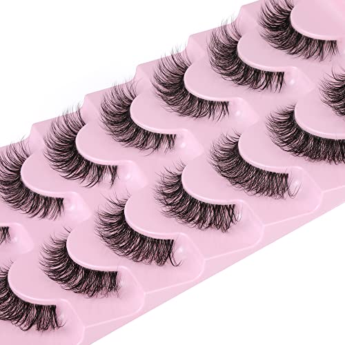 JIMIRE Cat Eye Eyelashes Natural Lashes Fluffy 15mm 3D Clear Band Faux Mink Lashes Fake Lashes 8 Pairs Pack