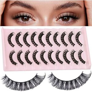 10 Pairs False Eyelashes - Russian Strip Lashes,Thick DD Curl Fluffy Wispy Faux Mink Lashes Reusable Natural Soft Eye Lashes (D-001)