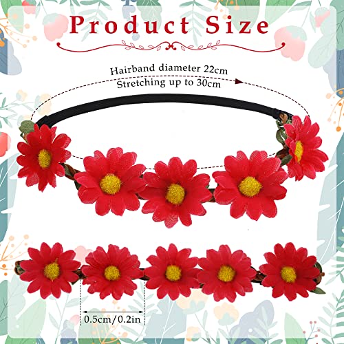 Sibba 5PCS Daisy Flower Headband Floral Garland Crown Hair Wreath Boho Girl Women Fairy Headpiece Soft Hair Bands Fashion for Bridal Wedding Fest