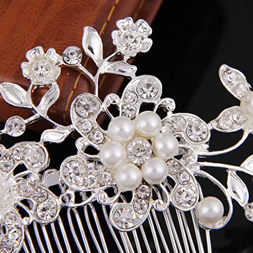Bridal Wedding Hair Clip Comb,Pearl Wedding Hair Accessories,Bridal Decoration Hair Comb Headpiece for Women Girls Brides Bridesmaids Sparkly Bea