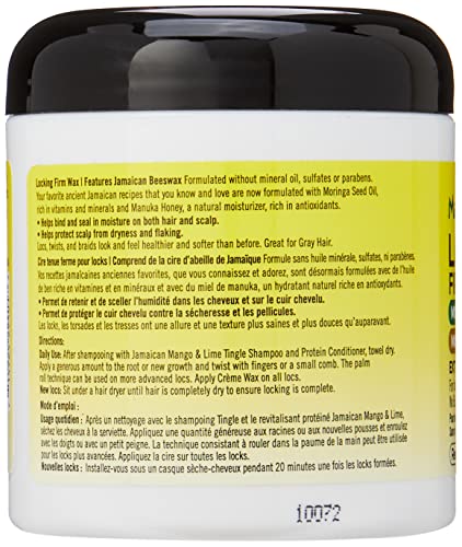 Jamaican Mango & Lime Locking Firm Wax 155g - EXTRA-FIRM HOLD. NO Mineral Oil, NO Sulphates, No Parabens. Excellent for coarse and grey hair. Loc