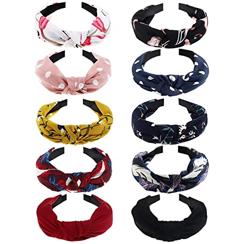 DRESHOW 10 Pieces Wide Headbands Knot Turban Headband Hair Band Elastic Hair Accessories for Women and Girls