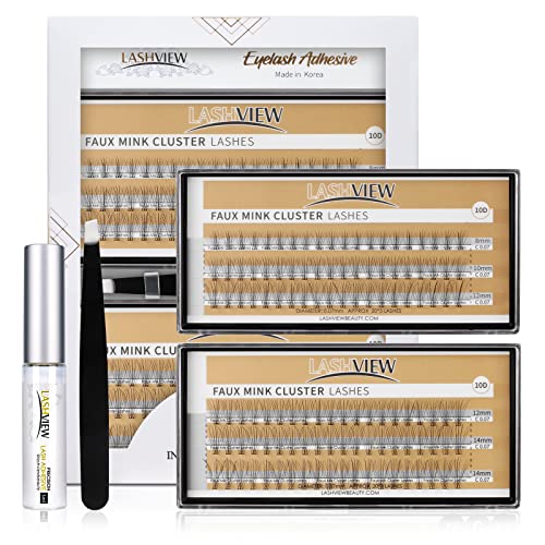 LASHVIEW DIY Eyelash Extension, Individual Lashes Kit,Cluster Lashes,Individual Lashes with Glue and Tweezers