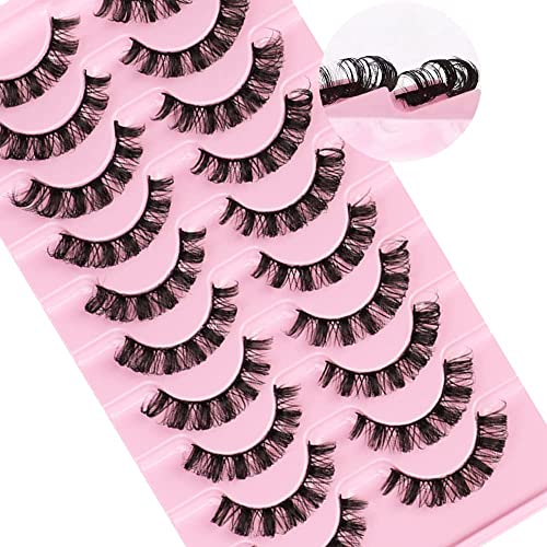 Russian Strip Lashes D Curl False Eyelashes Fluffy Curly Faux Mink Lashes 3D Effect Short Lashes Lightweight 10 Pairs Pack (#03)