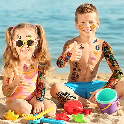 Kids Full Arm Temporary Tattoo 52 Sheets Fake Tattoos, Temporary Tattoos Realistic Dinosaur Monster Car Shark Planet Spider for Boys, Princess Ca