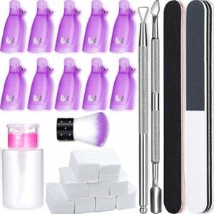 Wendergo Nail Polish Gel Remover Tools Kit with 10 Nail Clips, 500 Nail Remover Pads, Nail Polish Remover Bottle, Cuticle Pusher, Cuticle Peeler,