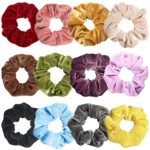 OWill 12 Pcs Velvet Scrunchies for Hair,Elastics Hair Bands,Thick Scrunchy Hair Bands Ties,Ponytail Holders Set for Women Girls Thick Hair