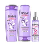 L'Oreal Paris Elvive Hydra Hyaluronic Set for Dry Hair, Shampoo 500ml, Conditioner 400ml and Serum 250ml, Hair Care Treatment with Anti Frizz Spr