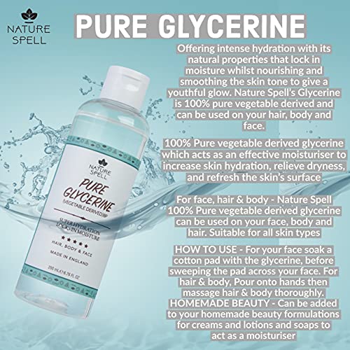 Nature Spell 100% Pure Vegetable Derived Glycerine - Super Hydrating, Locks In Moisture - For Face, Hair & Body - 100% Vegan, Non-Gmo, Natural Hu
