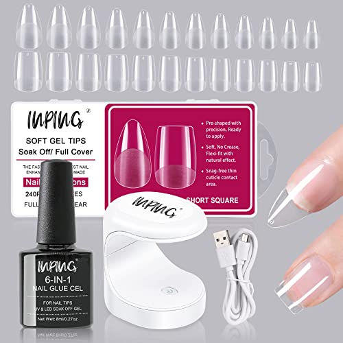 INPING Gel Nail Glue, 2PCS 8ML Nail Glue 6-In-1 False Nail Tips Gel Glue Kit Extra Strong Nail Bond Nail Glue Gel for Nail Extension Tips/Acrylic