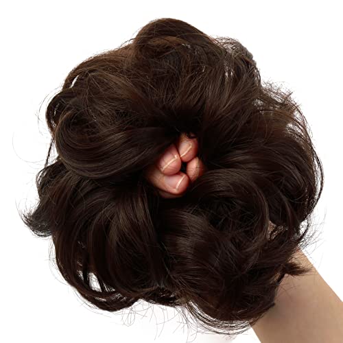 JJstar Messy Hair Bun Curly Wavy Hair Scrunchies Accessories Pieces for Women Girls Synthetic Hair Chignons (Dark Brown)