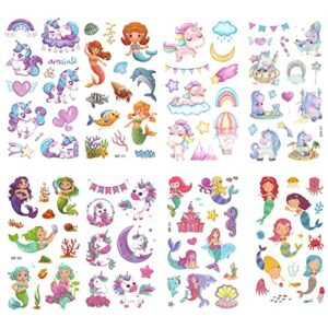 20 Sheets Cartoon Temporary Tattoos, Cute Temporary Tattoos Include Glitter Unicorn Tattoos Mermaid Tattoos Cartoon Tattoos for Girls and Boys Pa