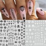 12 Sheets Geometric Nail Art Stickers Decals Self-Adhesive Black White Mysterious Triangle Nail Supplies Nail Art Design Decoration Accessories