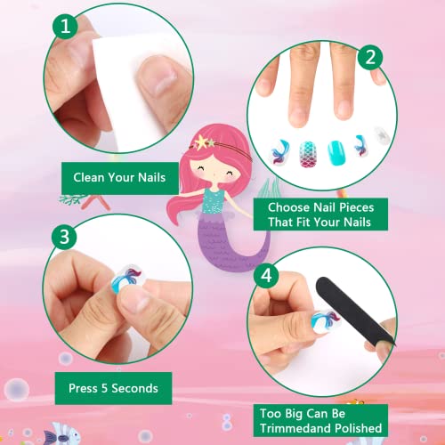 192Pcs Fake Press on Nails for Kids Pre-glue Full Cover Short False Nail Tips Stick on Nails for Kids Children Lovely Gift Girls Nail Art Decorat