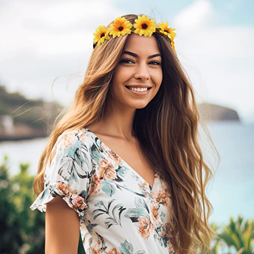 Sibba 5PCS Daisy Flower Headband Floral Garland Crown Hair Wreath Boho Girl Women Fairy Headpiece Soft Hair Bands Fashion for Bridal Wedding Fest