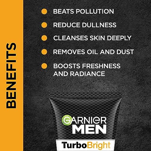 Garnier Men Power White Dounle Action Face Wash for Anti pollution & Instant Whitening with Balck Charcoal & Icy Clay Complex - 100 Gram