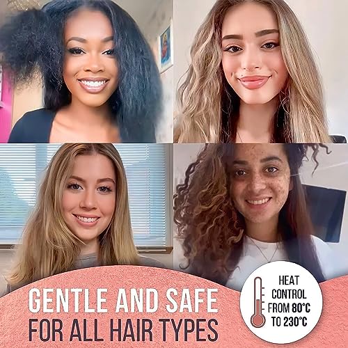 Ionic Hair Straightener Brush for Women, Fast Heating Ceramic & Anti-Scald Design, 80-230°C Adjustable Temperature - Hot Straightening Brush for