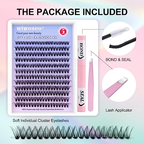 DIY Lash Extension Kit Cluster Lashes 240pcs Lash Cluster Individual Eyelash Extension Kit Natural D Curl Cluster Lash with Lash Bond and Seal, A
