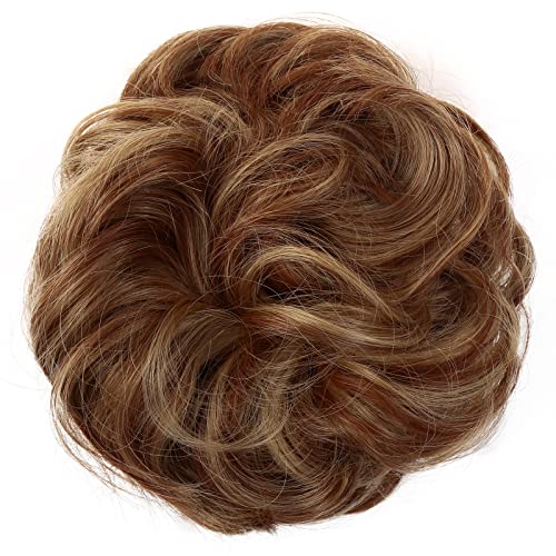 JJstar Messy Hair Bun Curly Wavy Hair Scrunchies Accessories Pieces for Women Girls Synthetic Hair Chignons (Dark Brown)