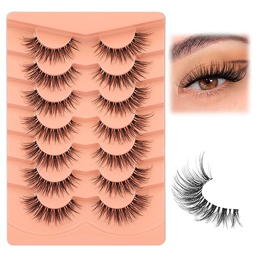 Eyelashes Natural Clear Band Lashes Cat Eye Wispy Faux Mink Lashes 16MM 3D Fluffy Fake Eyelash 7 Pairs Pack by Mavphnee