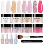 Aokitec 14Pcs Dip Powder Nail Kit Starter 8Colors Collection, Acrylic Dipping Powder Liquid Set with Base Top Coat Activator Brush Saver for Fren