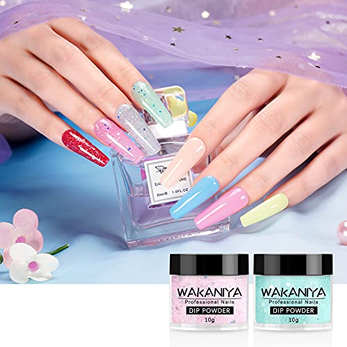 Dipping Powder Starter Kit, Wakaniya Dip Powder 12 Summer Colors Sun Changing Colour Dipping Powder Nail Set with 4 Liquid Base Top Coat, Activat