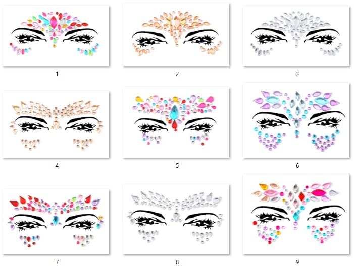 Face Gems Adhesive Glitter Jewel Tattoo Sticker Festival Gems Rave Party Body Make Up (Shine)