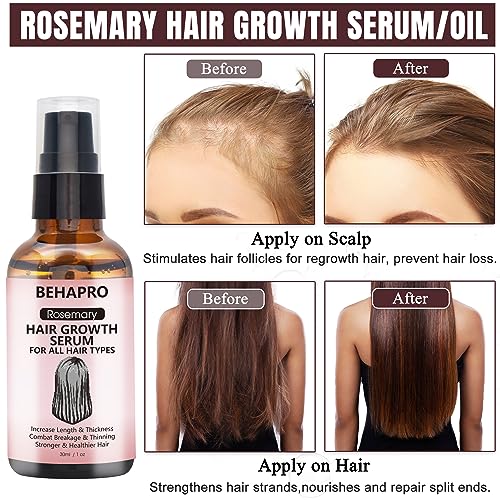 BEHAPRO Rosemary Oil Hair Growth,w/Hair Growth Oil Serum,Hair Growth Shampoo,Rosemary Oil Biotin Castor Oil & Argan Oil Hair Loss Treatment Hair