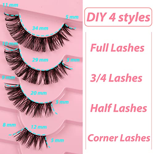 False Eyelashes Cluster D Curl Russian Strip Lash Natural Look Fluffy Wispy Individual Cat Eye Lashes DIY 50 Cluster Eyelashes Extension 3D Volum