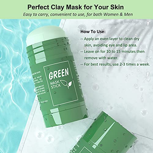 Green Tea Mask Stick for Face, Purifying Solid Green Clay Stick Mask For Blackhead Remover, Anti-Acne Oil Control & Clean Pores for All Skin Type