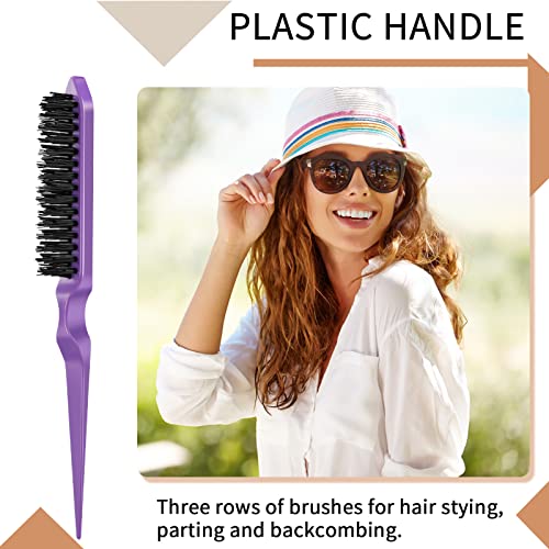 Fuyamp 3 Packs Slick Brush Set Teasing Brush Set, Plastic Bristle Hair Brush Teasing Comb Edge Hair Brush Grooming Combs Sturdy Rat Tail Comb Dou
