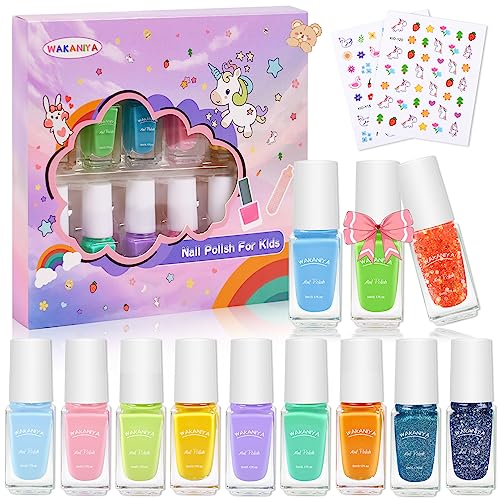 Kids Nail Polish Set for Girls 12 Candy Colors Childrens Nail Polish Kit Quick Dry for Kids Gifts with Stickers, Water-Based Non-Toxic Peel-Off R