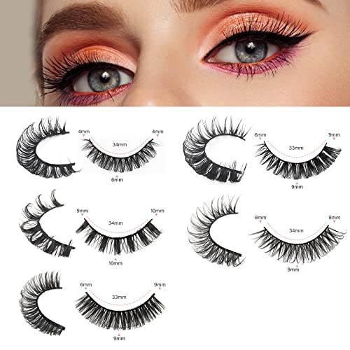False Eyelashes Russian Strip Lashes D Curly Natural Wispy Fluffy 3D Effect Hybrid Strip Lashes Fake Eyelashes 10 Pairs Pack with 2 Self-adhesive