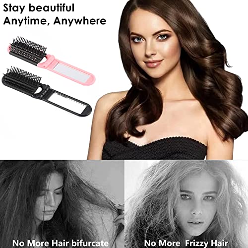 Hair Brush, Detangling Hairbrush With Mirror Travel Mini Small Paddle Brush Folding Hair Comb For Thick Curly Thin Long Short Wet Dry Hair Mens W