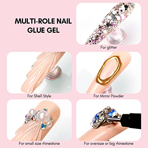 Makartt No Wipe Nail Rhinestone Glue Gel, Super Adhesive Nail Gel for Gems, Nail Art Gel Glue for Rhinestones Crystal Stones Jewels